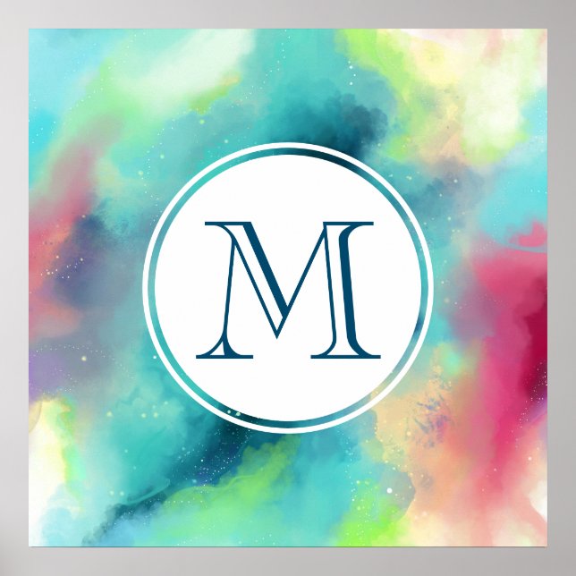 Modern Green & Red Space Nebula Watercolor Poster (Front)