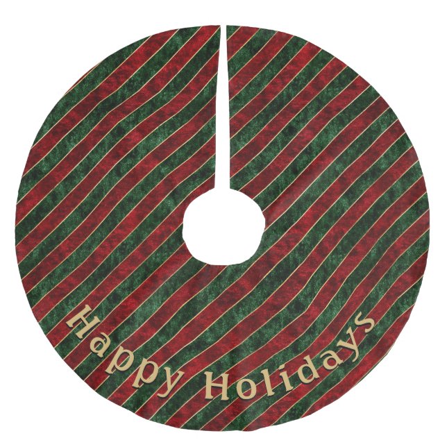 Modern Green Red Stripe Pattern Personal Message Brushed Polyester Tree Skirt (Front)