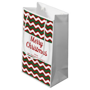 Modern Green Red Stripes Merry Christmas Small Gift Bag