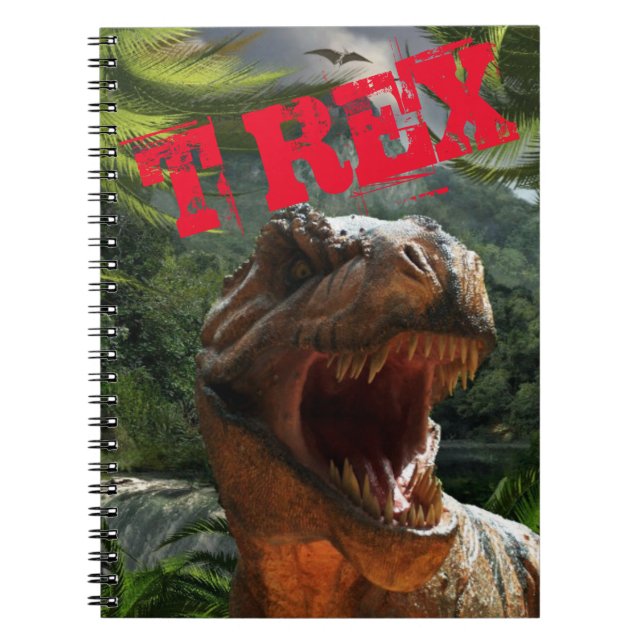 Modern Green Red T Rex Dinosaurs Boys  Notebook (Front)