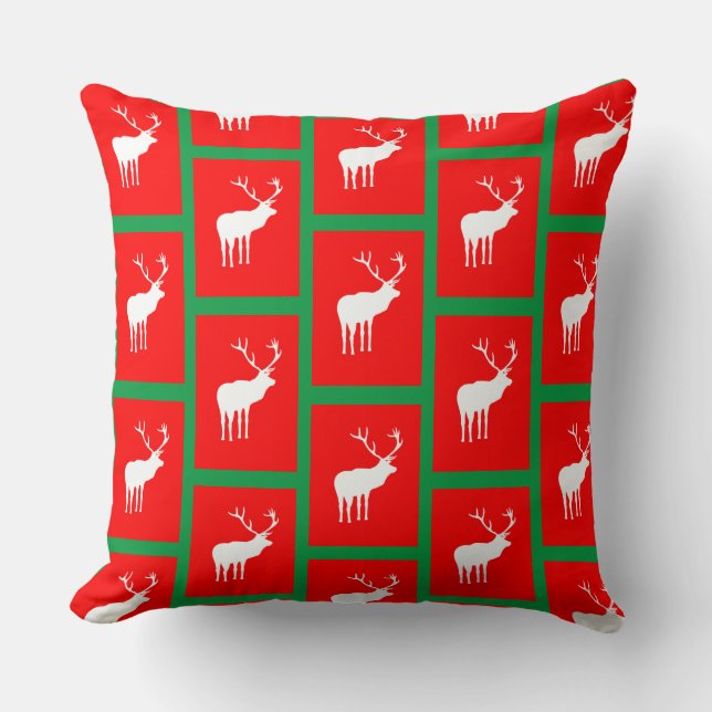 Modern Green Red White Christmas Holiday Deer Cushion (Front)