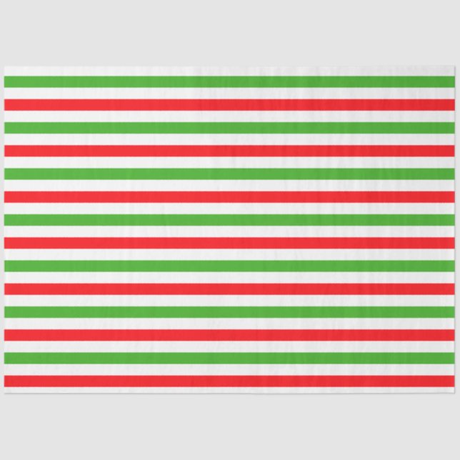 Modern Green Red White Stripes Christmas Tissue Paper (Front)