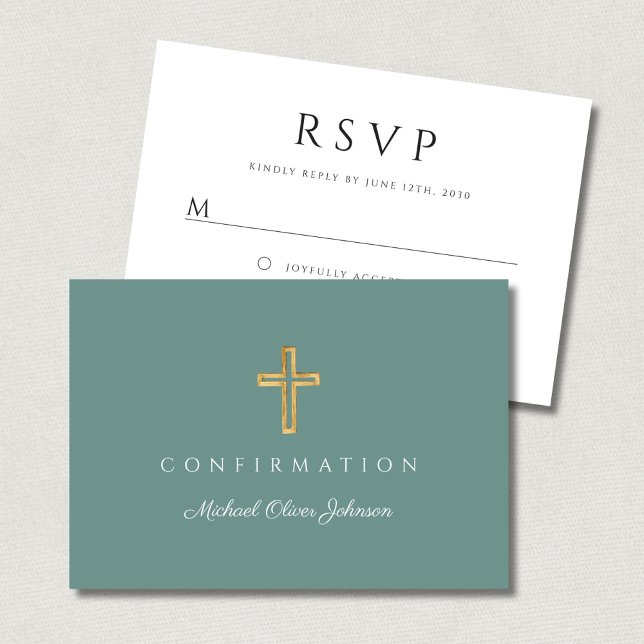 Modern Green Religious Cross Boy Confirmation RSVP Card (Modern Green Religious Cross Boy Confirmation RSVP Card)
