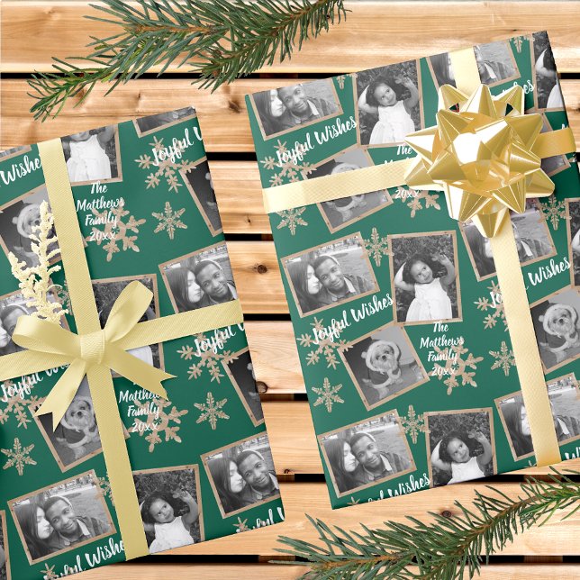 Modern Green Rustic Snowflake Pattern 3 Photo Wrapping Paper (Creator Uploaded)