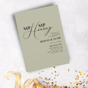 Modern Green Sage Sip Sip Hooray Engagement Party Invitation