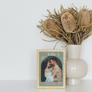 Modern green sage wedding photo table number
