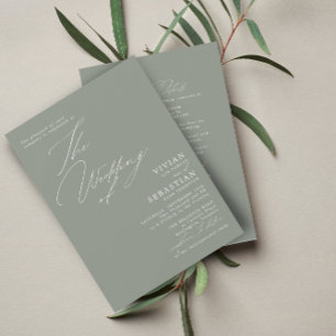 Modern Green Sage White Wedding RSVP QR Code Invitation