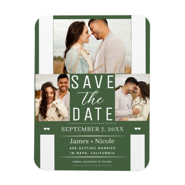 Modern Green Save the Date Wedding Photo Magnet (Vertical)