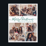 Modern Green Script 5 Photo Collage Christmas  Postcard<br><div class="desc">Elegant, Modern 5 Photo Collage Holiday Green Script Christmas Family Photo Postcards. This festive, minimalist, whimsical five (5) photo holiday greeting card template features a pretty grid photo collage and says „Merry Christmas”! The „Merry Christmas” greeting text is written in a beautiful hand lettered swirly swash-tail green font script on...</div>