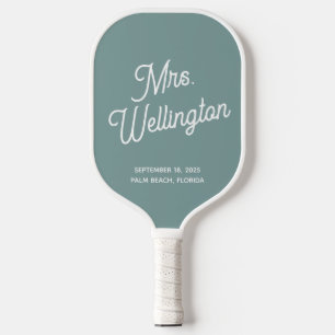 Modern Green Script Bride Wedding Pickleball Paddle
