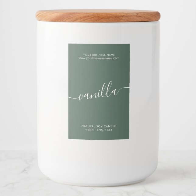 Modern green script candle product label (Front)