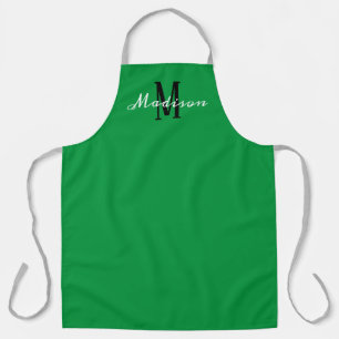 Modern Green Script Monogram Personalised Apron