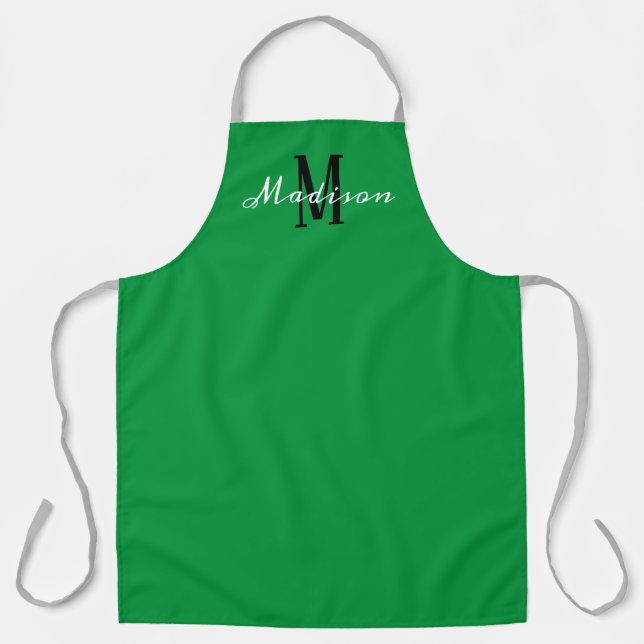 Modern Green Script Monogram Personalised Apron (Front)