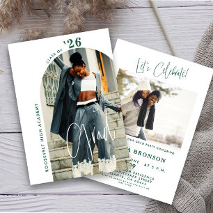 Modern Green Script Photo 2024 Minimal Grad Party Invitation