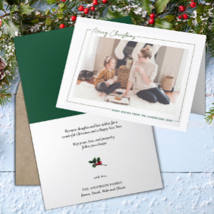 Modern Green Script Photo Minimalist Christmas Holiday Card