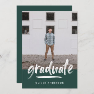 Modern green script photo stylish graduation invit invitation