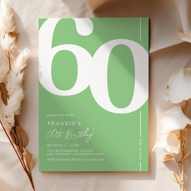 Modern Green Serif 60th Birthday Invitation (Creator Uploaded)