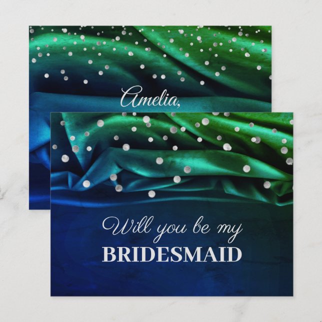 Modern Green Silk Will You Be My Bridesmaid  Postcard (Front/Back)