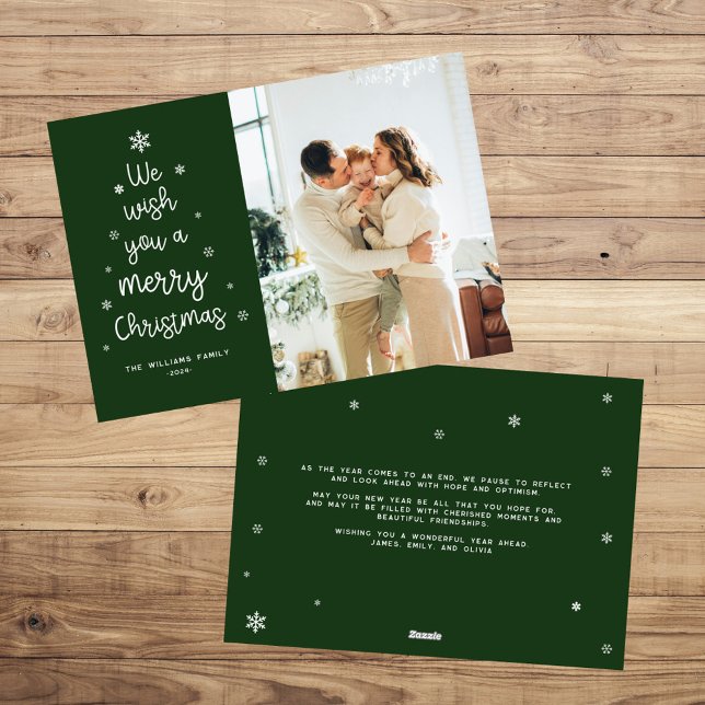 Modern Green Snowflake Merry Christmas Photo Holiday Card (Creator Uploaded)