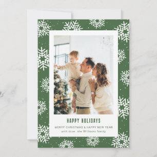 Modern Green Snowflake Photo Holiday Card