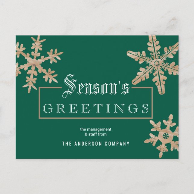 Modern Green Snowflake Vintage Wood Business Postcard (Front)