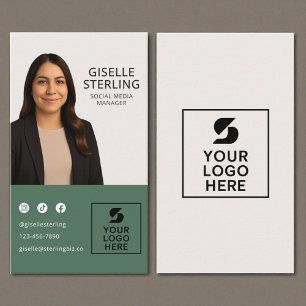 Modern Green Social Media Manager Photo Logo Business Card