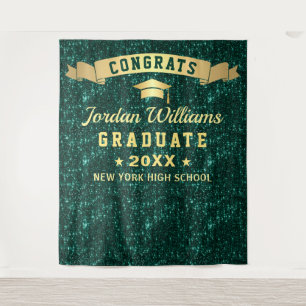 Modern Green Sparkle Graduation Photo Backdrop Tapestry
