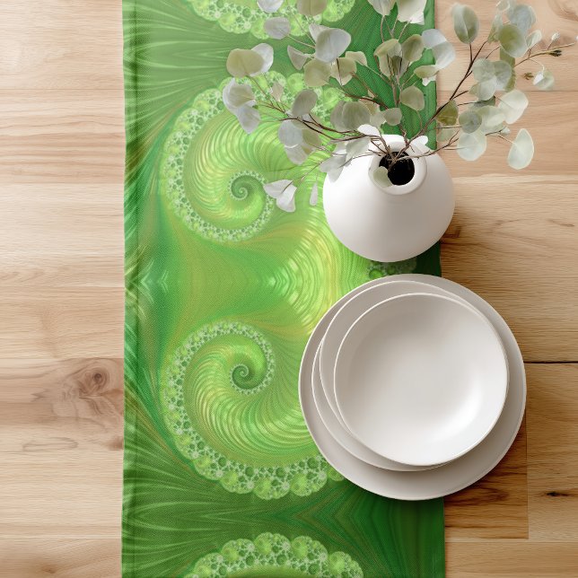 Modern Green Spiral Fractal Short Table Runner (Creator Uploaded)