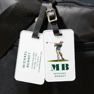 Modern Green Sport Golf Monogram Luggage Tag