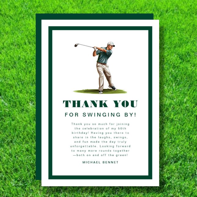 Modern Green Sports Golf Birthday  Thank You Card (Modern Green Sports Golf Birthday Thank You Card)