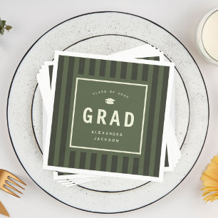 Modern Green Sporty Stripes Graduation Party Napkin