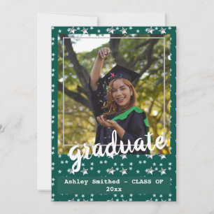 Modern Green Stars Photo Frame Graduation Invitati Invitation