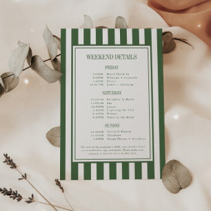Modern Green Stripe Bachelorette Weekend Itinerary Enclosure Card