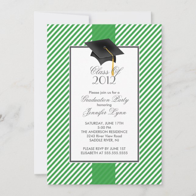 Modern Green Stripe Graduation Party Invitation (Front)