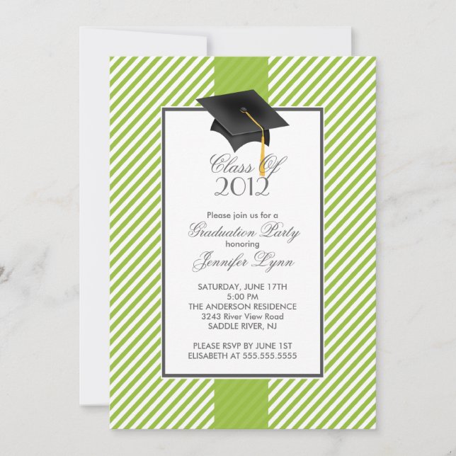 Modern Green Stripe Graduation Party Invitation (Front)