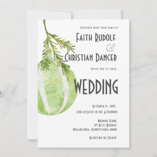 Modern Green Striped Christmas Ornament Wedding Announcement