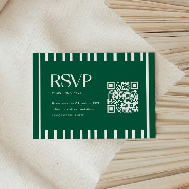 Modern Green Striped Graduation Party QR Code RSVP Card (Creator Uploaded)