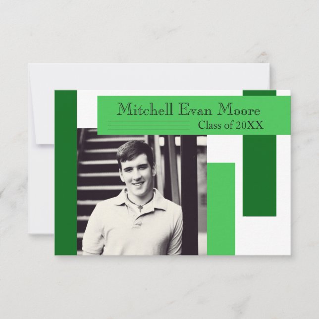 Modern Green Stripes - 3x5 Graduation Announcement (Front)