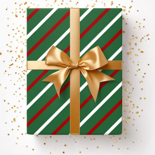 Modern Green Stripes Christmas  Wrapping Paper (Elegant Red Green Striped Pattern Christmas Wrapping Paper)