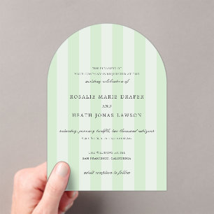Modern Green Stripes Elegant Wedding Acrylic Invitations