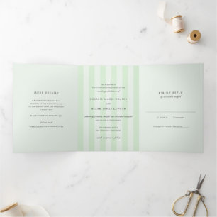 Modern Green Stripes Elegant Wedding Tri-Fold Invitation