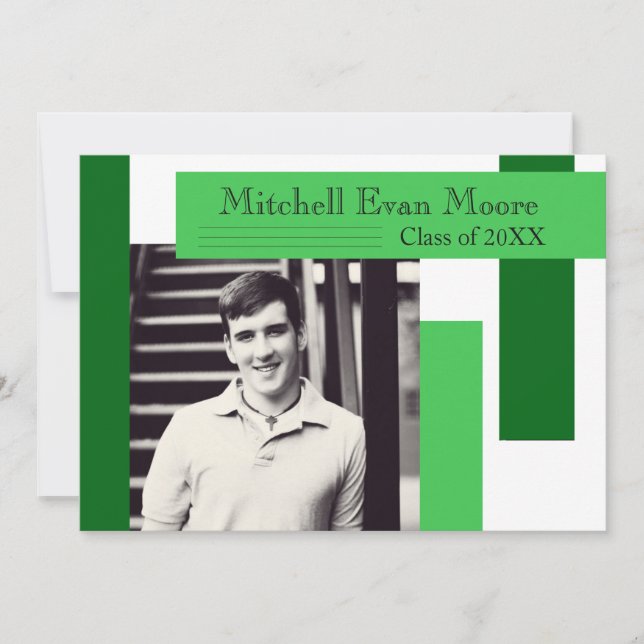 Modern Green Stripes - Graduation Announcement (Front)