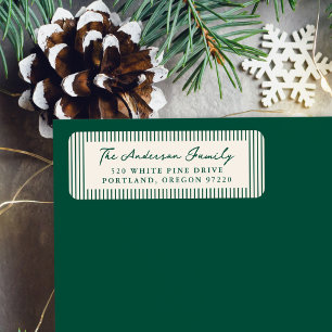 Modern Green Stripes Holiday Return Address