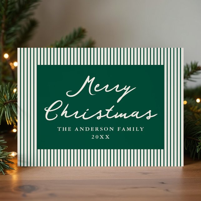 Modern Green Stripes Merry Christmas Non-Photo Holiday Card (Creator Uploaded)