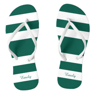 Modern Green Stripes Name Flip Flops