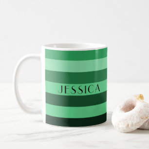Modern Green Stripes Pattern Name Coffee Mug