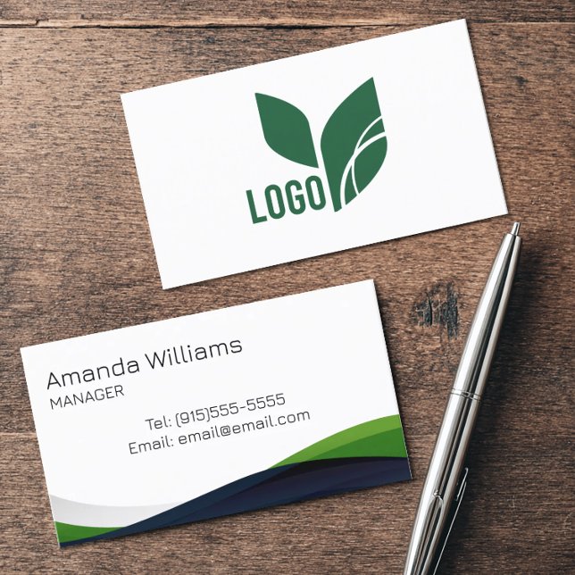 Modern Green Swirl Employee Business Card (Modern green swirl business card)