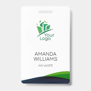 Modern Green Swirl Employee ID Badge