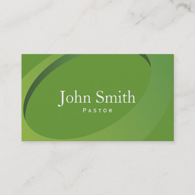Modern Green Swirl Pastor Business Card (Front)