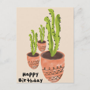 Modern Green Tall Leaf Plant Birthday Card